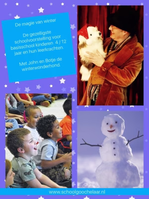 de kerst en winter voorstelling van de schoolgoochelaar